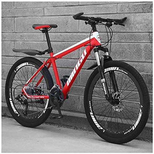 Bicicletas de montaña : HYQW Bicicleta De Montaña De 26 Pulgadas, Cuadro Freno Disco Doble Bicicleta Rígida con Asiento Ajustable, Bicicletas Montaña para Hombres 21 / 24 / 27 / 30 Velocidad, Red- 24 Speed