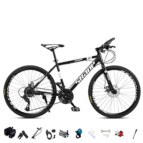 Bicicletas de montaña : JIAODIE Bicicleta de carretera para hombre / mujer, 24 / 26 pulgadas, cola dura, bicicleta de montaña con acero de alto carbono de 21 velocidades, bicicleta de freno de disco dual, color negro, 66 cm