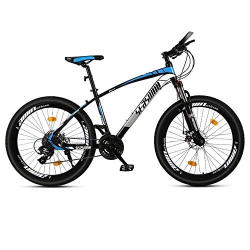 Bicicletas de montaña : JLASD Bicicleta Montaña Bicicleta De Montaña, Bicicletas De 26” Hombres / Mujeres MTB, Marco De Acero Al Carbono, Doble Freno De Disco Delantero Y Tenedor (Color : Black+Blue, Size : 21 Speed)