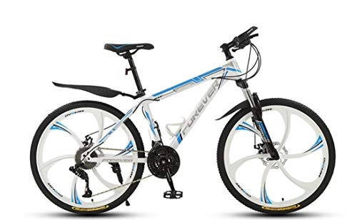Bicicletas de montaña : KUYT 24 Pulgadas 6 Rueda de Corte Ultraligera Adulto Bicicleta de montaña Doble Freno de Disco Cuadro Acero de Alto Carbono Horquilla absorción de Impactos, Blanco, 24 Speed