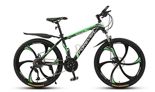 Bicicletas de montaña : KUYT 24 Pulgadas 6 Rueda de Corte Ultraligera Adulto Bicicleta de montaña Doble Freno de Disco Cuadro Acero de Alto Carbono Horquilla absorción de Impactos, Verde, 27 Speed