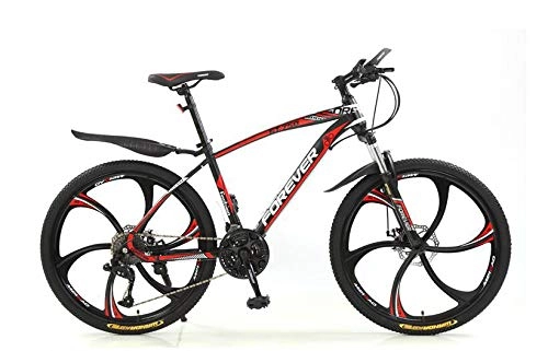 Bicicletas de montaña : KUYT 26 Pulgadas Ligeracon Hombre Bicicleta de montaña y Carretera Cuadro y Horquilla de Acero de Alto Carbono Doble Freno de Disco 6 Rayos, Black Red, 30 Speed