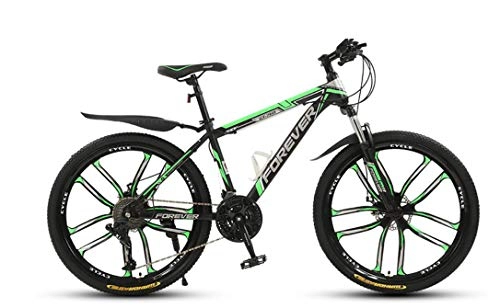 Bicicletas de montaña : KUYT Adulto 24 Pulgadas 10 Rueda de Corte Ultraligera Bicicleta de montaña Doble Freno de Disco Cuadro Acero de Alto Carbono Horquilla absorcin de Impactos, Verde, 27 Speed