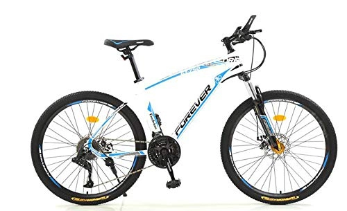 Bicicletas de montaña : KUYT All Terrain Bicicleta de montaña Ultraligera de 26 Pulgadas y 21 velocidades Cuadro y Horquilla de Acero de Alto Carbono Doble Freno de Disco Rueda de radios, White Blue