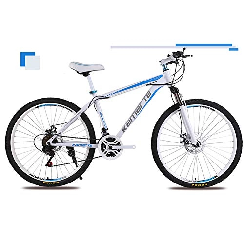 Bicicletas de montaña : KXDLR Bicicletas De Montaa para Adultos De 26 Pulgadas MTB Alto Carbono Frontal del Marco De Acero Suspensin Plegable Bicicletas Frenos De Disco Doble De Bicicletas De Montaa, Azul, 27 Speeds