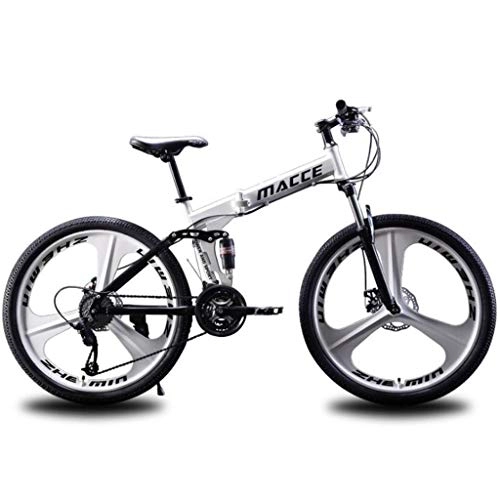 Bicicletas de montaña : LDDLDG - Bicicleta de montaña unisex de 26 pulgadas, marco de acero al carbono, 21 velocidades, suspensión completa (color: blanco, tamaño: 24 velocidades)