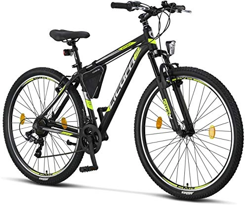 Bicicletas de montaña : Licorne Bike Bicicleta de montaña prémium para niños, niñas, hombres y mujeres, cambio de 21 velocidades, para hombre, Effect, Niñas, negro / lima (freno V)., 29 Pulgadas