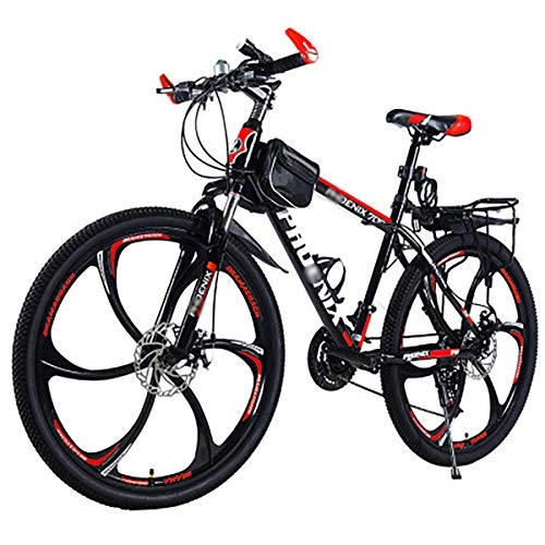 Bicicletas de montaña : LIXIGB Bicicleta de montaña de 26 Pulgadas, Bicicleta de Carretera de Carbono, con Horquilla de suspensin / Freno de Disco, 21, 24, 27 velocidades, Black Red 24 Speed, 26in