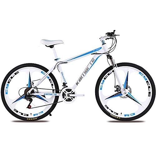 Bicicletas de montaña : LJJ Bicicleta de montaña de 21 / 24 / 27 velocidades, Cuadro de Acero de Alto Carbono para Adultos, Hombres y Mujeres, Frenos de Disco, absorcin de Impactos, Carreras de Bicicletas, Azul, 24(24speed)