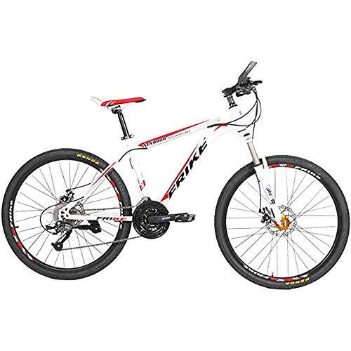 Bicicletas de montaña : LLC 26 Pulgadas De Acero Al Carbono para Adultos Bicicleta Doble Rodamiento Aleación De Aluminio Amortiguador Freno De Disco 21 / 24 / 27 Bicicleta De Alta Velocidad, White Red, 27 Speed b