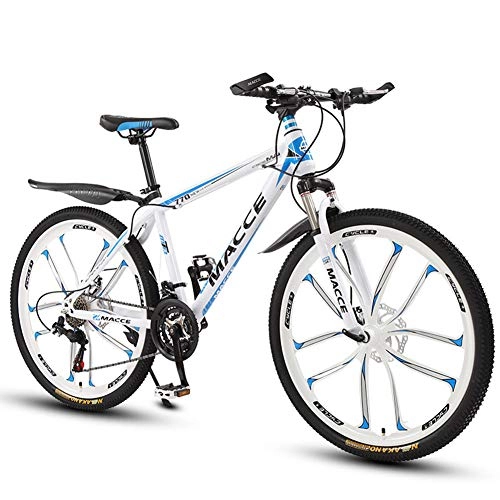 Bicicletas de montaña : LOISK Mountain Bike Bicicletas montaña Aleación Aluminio Velocidad Variable a Campo traviesa Bicicleta Deportes para Hombres y Mujeres Adultos Bicicleta Carretera MTB, White Blue, 21 Speed