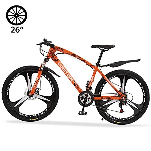 Bicicletas de montaña : M-TOP Bicicleta de Montaa Rodada 26'', Bicicleta para Carretera 24 Velocidad de Carbon Acero, Delantero Suspensin, Doble Freno de Disco Mecnico, Naranja, 3 Spokes