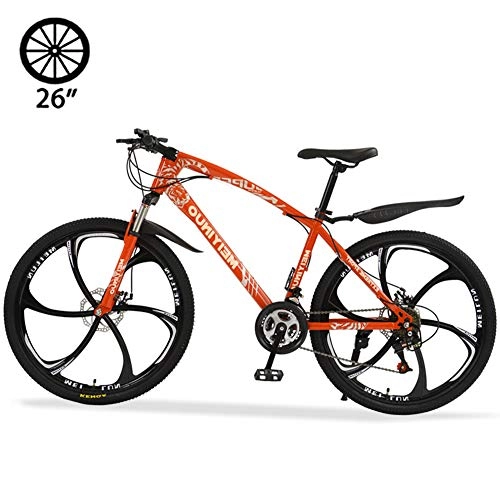 Bicicletas de montaña : M-TOP Bicicleta de Montaa Rodada 26'', Bicicleta para Carretera 24 Velocidad de Carbon Acero, Delantero Suspensin, Doble Freno de Disco Mecnico, Naranja, 6 Spokes