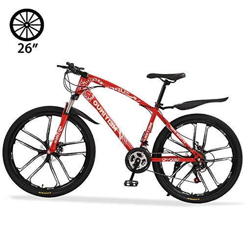 Bicicletas de montaña : M-TOP Bicicleta de Montaa Rodada 26'', Bicicleta para Carretera 24 Velocidad de Carbon Acero, Delantero Suspensin, Doble Freno de Disco Mecnico, Rojo, 10 Spokes