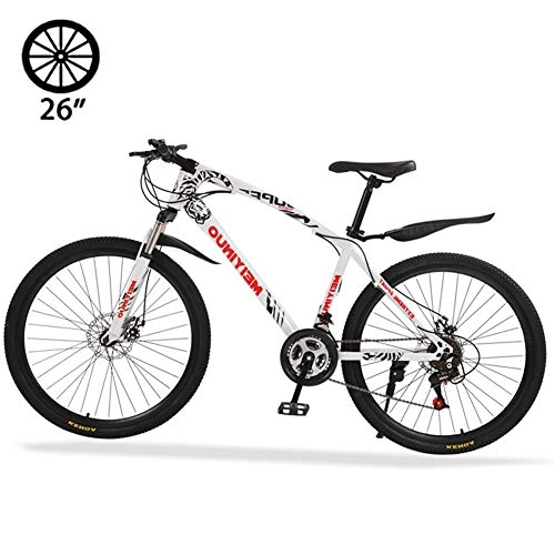 Bicicletas de montaña : M-TOP Bicicleta de Montaña Rodada 26'', Bicicleta para Carretera 24 Velocidad de Carbon Acero, Delantero Suspensión, Doble Freno de Disco Mecánico, Blanco, 40 Spokes