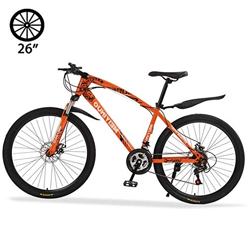 Bicicletas de montaña : M-TOP Bicicleta de Montaña Rodada 26'', Bicicleta para Carretera 24 Velocidad de Carbon Acero, Delantero Suspensión, Doble Freno de Disco Mecánico, Naranja, 40 Spokes