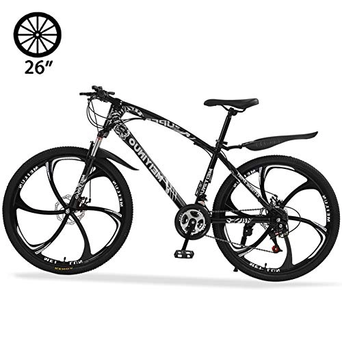 Bicicletas de montaña : M-TOP Bicicleta de Montaña Rodada 26'', Bicicleta para Carretera 24 Velocidad de Carbon Acero, Delantero Suspensión, Doble Freno de Disco Mecánico, Negro, 6 Spokes