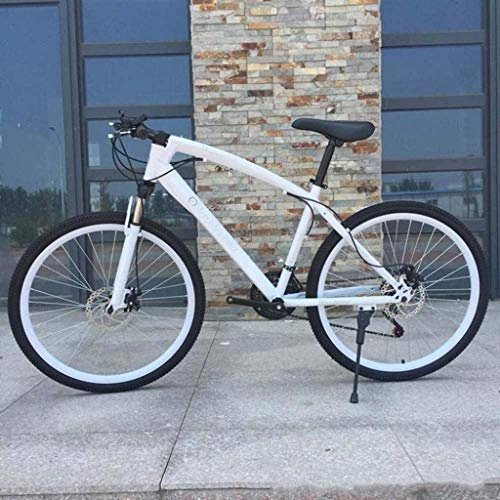 Bicicletas de montaña : MJY Bicicleta Bicicleta de montaña de 26 pulgadas, bicicleta de montaña de cola dura de acero con alto contenido de carbono, bicicleta ligera con asiento ajustable, freno de disco doble 7-2, Blanco