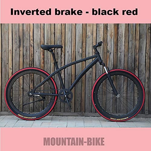 Bicicletas de montaña : MOBDY Bicicleta de Carretera de 26 Pulgadas Amortiguador de Engranaje Fijo Bicicleta Color de Bicicleta Retro Estudiante Freno de Bicicleta / Doble Freno de Disco Adulto-Negro Rojo (155cm-185cm)