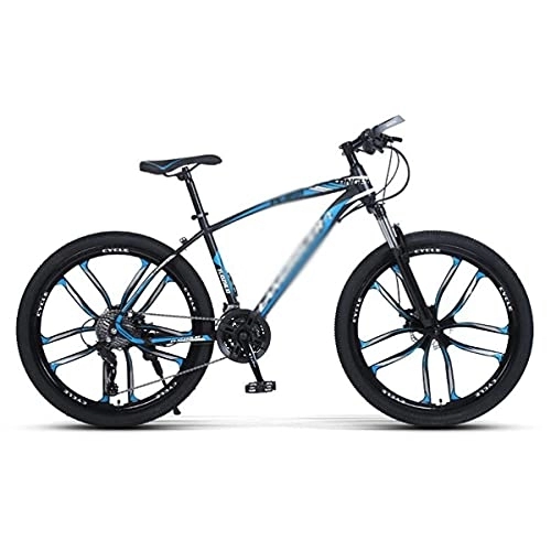 Bicicletas de montaña : MQJ 26 Pulgadas Adultos Bicicleta de Montaña Alto Acero de Carbono Suspensión Completa Mtb Bicicleta para Adult Dual Disc Freno Freno Bicicle de Montaña para Hombres Mujeres / Azul / 27 Velocidad