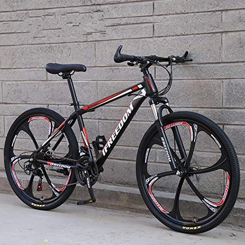 Bicicletas de montaña : N / AO Mountain Trail Bike Adult Gearshift Bicycle High Carbon Steel Double Disc Brake 21 Speed 26 Inch Integrated Wheels Bicicleta Estática-Negro y Rojo
