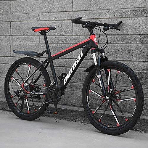 Bicicletas de montaña : Plegable Bicicleta De Montaña 24 / 26 Pulgadas, Bicicleta MTB Con Ajustable Asiento & Manillar, Acero De Alto Carbono Freno De Disco Doble Adultos Bicicletas De Carretera Negro / rojo 24", 21 Velocidad