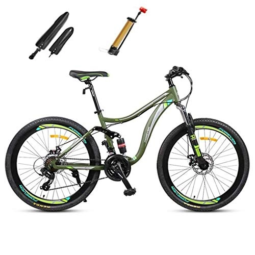 Bicicletas de montaña : Qj Bicicleta de montaña, 24 Velocidad 26 Pulgadas Marco de Acero al Carbono Hombres Mujeres Rgidas / Bicicletas, Doble Disco de Freno y suspensin Completa, Verde