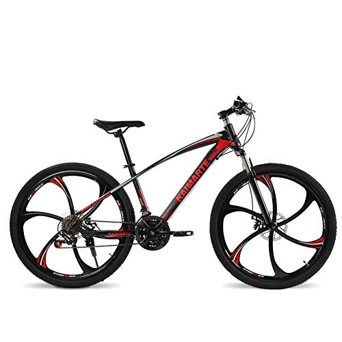 Bicicletas de montaña : Qj Bicicleta de montaña, Cuadro de Acero con Alto Contenido de Carbono, Bicicleta MTB de 26 Pulgadas con Frenos de Disco y Horquilla de suspensin, Rojo, 27Speed