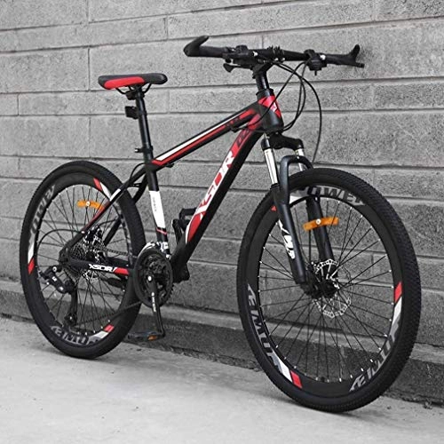 Bicicletas de montaña : QZ Adulto Bicicleta de montaña, Motos de Nieve, Doble Disco Beach Freno de Bicicletas, Bicicletas de Marco de Acero al Carbono de Alta, 26 Pulgadas Ruedas (Color : Red, Size : 24 Speed)