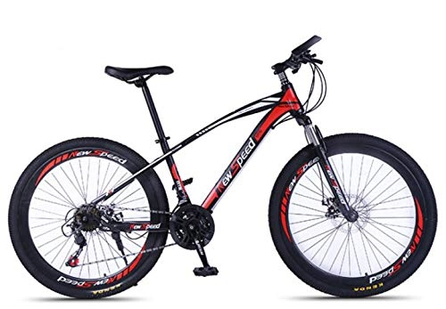 Bicicletas de montaña : RFV Bicicleta de Amortiguador de Choque Mountain de 26 Pulgadas, Freno de Disco Doble de 21 Velocidades, Cambiador de Velocidad con 30 Cuchillas, Rojo, UNA