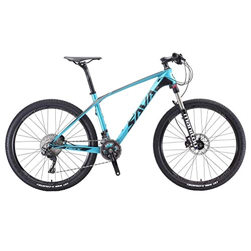Bicicletas de montaña : SAVADECK8.2 Carbono Bicicleta montaña 27, 5" / 29" Complete Hard Tail Bicicleta MTB 22 de Velocidad con 8000 DEORE XT Manituo M30 Tenedor de suspensión (Azul, 27.5 * 15)