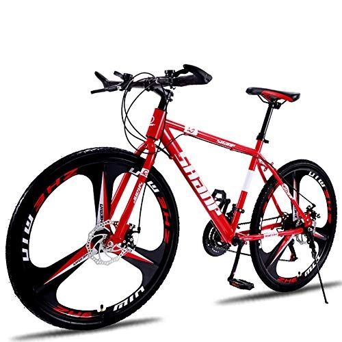 Bicicletas de montaña : SCYDAO MTB 26 Pulgadas Adulti, 21 / 24 / 27 / 30 Velocità De Acero Al Carbono MTB Bicicleta MTB, Doble Freno De Disco Bicicleta De Carreras De Ciclo Al Aire, Rojo, 27 Speed
