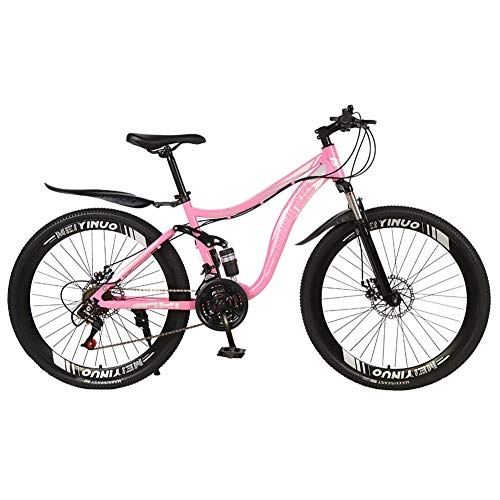 Bicicletas de montaña : TYSYA Bicicleta de montaña de 26 pulgadas, unisex, doble amortiguador, suspensión para todo terreno, freno de disco de 27 velocidades, ciclismo al aire libre, color rosa