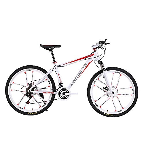 Bicicletas de montaña : VANYA Bicicletas de montaña 24 / 26" absorción de Choque Frenos de Doble Disco Bastidor 21 de Alta Velocidad de Acero al Carbono Off-Road Bike, Blanco, 24inches