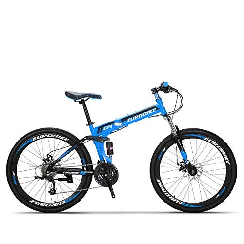 Bicicletas de montaña : W&TT 26 Pulgadas Plegable Bicicleta de montaña 21 / 27 velocidades Frenos de Disco Doble Amortiguador de la Bicicleta de Alto Carbono Suave Cola Adultos Bicicleta, Blue, 27speed
