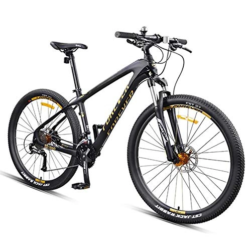 Bicicletas de montaña : WXX 27, 5 Pulgadas Marco de Fibra de Carbono de Bicicletas de montaña del Freno de Disco Doble Unisex Dual Shock de absorción Off-Road de Velocidad Variable de Bicicletas, Black Gold