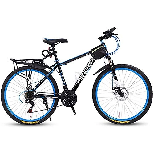 Bicicletas de montaña : WXX Bicicleta de montaña para Adultos de Acero con Alto Contenido de Carbono, Asiento Ajustable de 24 Pulgadas, Freno de Disco Doble, Bicicleta de Cola Dura, Negro, Azul, 27 velocidades