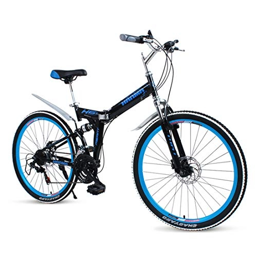 Bicicletas de montaña : WYZQ Bicicleta De Montaa Plegable De 24 Pulgadas, Bicicleta para Adultos con Velocidad Variable, Cuadro De Acero con Alto Contenido De Carbono, Doble Freno De Disco, Doble Absorcin De Impactos, Azul