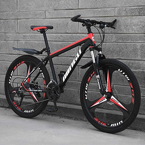 Bicicletas de montaña : YWHCLH Bicicleta de montaña para hombre, de 26 pulgadas, acero de alto carbono, bicicleta de montaña con asiento de suspensión delantera ajustable, bicicleta de carretera (24 velocidades, negro rojo)