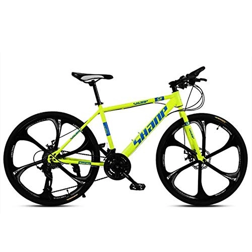 Bicicletas de montaña : ZLZNX 24 Pulgadas Bicicleta de Montaña Bicicleta para Adultos, con Suspensión Doble Marco de Acero de Alto Carbono Doble Disco de Freno para Hombres y Mujeres, Amarillo, 24Speed