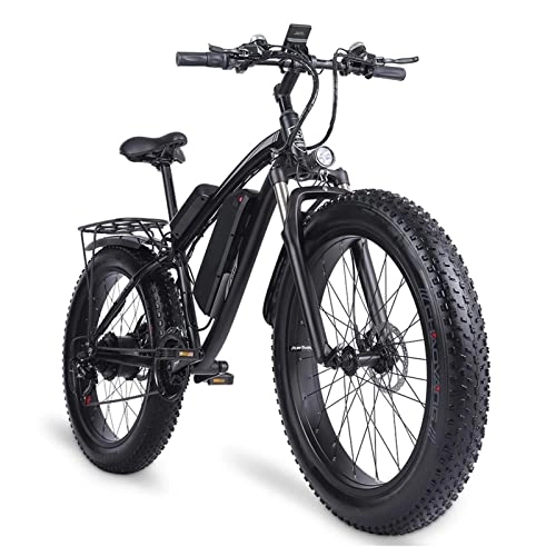 Electric Mountain Bike : 1000W Electric Bike for Adults 26" Fat Tire Mountain Beach Snow Bicycles Aluminum Electric Scooter with Detachable Lithium Battery 48V 17AH Up to 24.8 MPH 21 Speed Gear E-Bike (Color : Black)