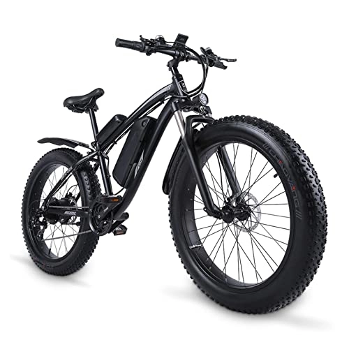 Electric Mountain Bike : 26" Electric Bike for Adults 1000W Ebike 24.8 MPH Adult Electric Mountain Bike 48V 17AH Removable Lithium Battery, 21S Gears, Lockable Suspension Fork (Color : Black, Number of speeds : 21)