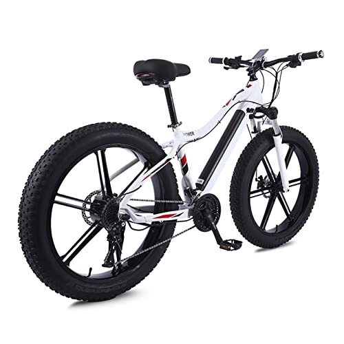 Electric Mountain Bike : 750W Electric Bike for Adults 26 * 4.0 Inch Fat Tire Electric Mountain Bicycle 48V 10.4A E Bike 27 Speed Snow EBike (Color : White, Number of speeds : 27)
