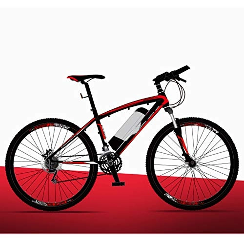 Electric Mountain Bike : Adults Electric Assist Bicycle, 21 Speed with Helmet 26 Inch Travel Electric Bicycle Dual Disc Brakes Gear Mountain E-Bike Up To 130 Kilometers, Red, B