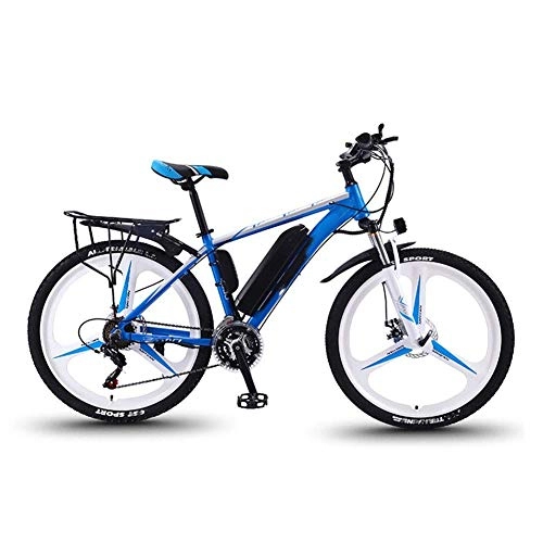 Electric Mountain Bike : AYHa Adult Mountain Electric Bike, 350W Motor 26" Electric Off-Road Bike with Removable 36V 8 / 10 / 13Ah Lithium-Ion Battery 27 Speed Dual Disc Brakes with Rear Seat Unisex, White Blue, A 36V13AH