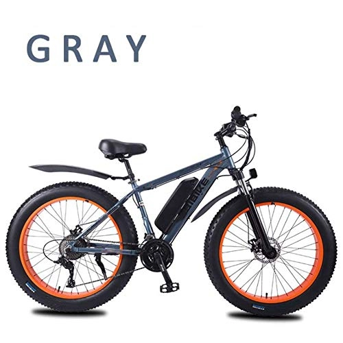 Electric Mountain Bike : AYHa Adults Snow Electric Bike, Lockable Front Fork Shock Absorption 26 inch 4.0Fat Tires Mountain E-Bike 27 Speed Dual Disc Brakes 36V Removable Battery, Grey, 13AH