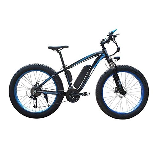 Electric Mountain Bike : AYHa Electric Bicycle Snow, 4.0 Fat Tire Electric Bicycle Professional 27 Speed Transmission Gears Disc Brake 48V15Ah Lithium Battery Suitable for 160-190 cm Unisex, Black Blue, 48V10AH350W