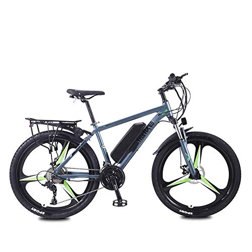 Electric Mountain Bike : AYHa Mountain Travel Electric Bike, Dual Disc Brakes 26 inch Adults City Commute Ebike 27 Speed Magnesium Alloy Integrated Wheels Removable Battery, Silver Green, 10AH