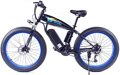 Electric Mountain Bike : CLOTHES Electric Mountain Bike, 26 inch Electric Snowfield Bikes, 48V / 13A Fat tire Off-road Bicycle absorber Cycling Bike Outdoor, Bicycle (Color : Blue)