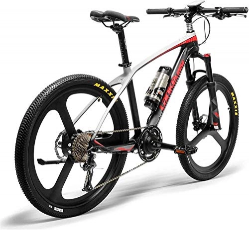 Electric Mountain Bike : Ebikes, 26'' Electric Bike Carbon Fiber Frame 300W Mountain Bikes Torque Sensor System Oil And Gas Lockable Suspension Fork City Adult Bicycle E-bike (Color : Black Red)
